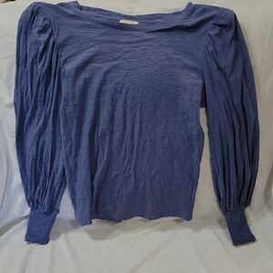 Nation LTD Blue Puff Sleeve Ruched Blouse